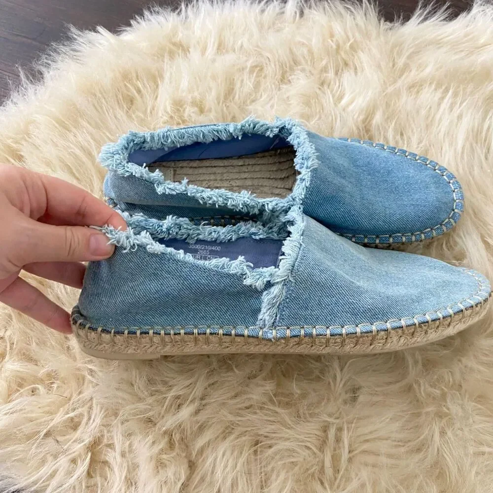 Preppy Euro Zara Frayed Light Blue Denim Espadrilles Flats EU 39 / US 8